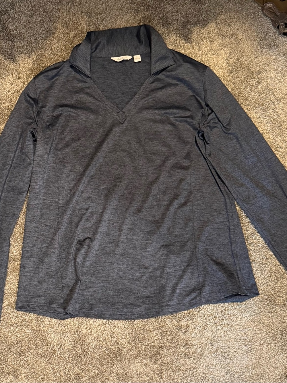 Lady Hagen Dark Gray Long Sleeve V-Neck Performance Top